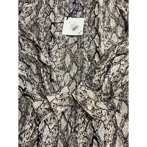 Ava & Viv Womens Plus Size Tan Snake Print Long Sleeves Blouse Tie-Neck Top - Picture 9 of 11